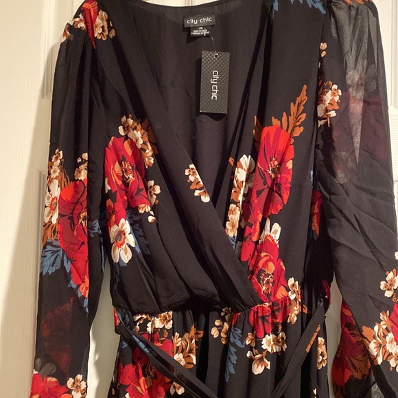City Chic hazel black floral belted dress Sz 16 New - Picture 4 of 5